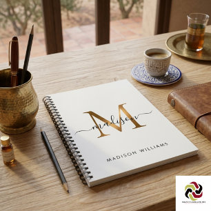 Carnet Élégant Monogram Black Gold Script Office School