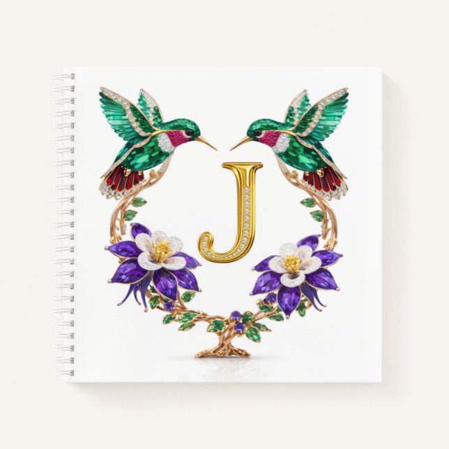Carnet Elegant Monogram J Wedding Gift Hummingbird  (Devant)