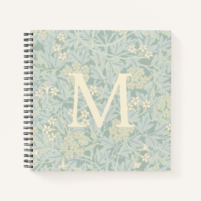Carnet Elegant Monogram Pastel Green Jasmine Floral (Devant)