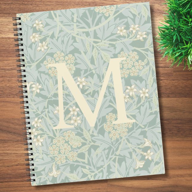 Carnet Elegant Monogram Pastel Green Jasmine Floral (Créateur téléchargé)