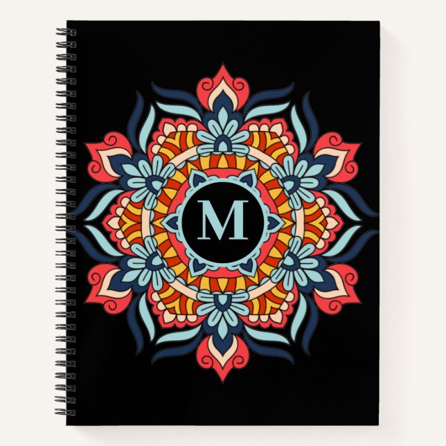 Carnet Élégant Monogramme coloré Mandala Flourish (Devant)