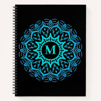 Carnet Élégant Monogramme de mandala bleu retour à l'écol