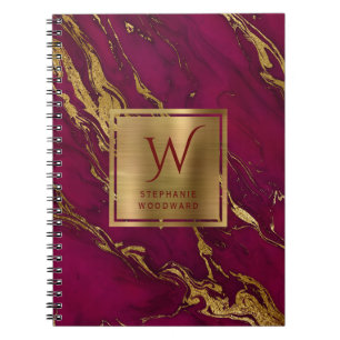Carnet Élégant Monogramme de marbre doré bordeaux