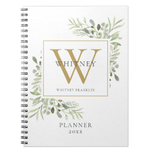Carnet Élégant Monogramme de verdure Nom Planificateur 20