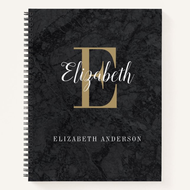 Carnet Élégant Monogramme d'or noir Script initial (Devant)