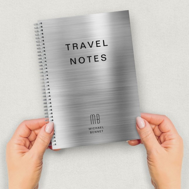 Carnet Élégant Monogramme Faux Silver GreyTravel (Elegant Monogram Faux Silver GrayTravel Notebook)