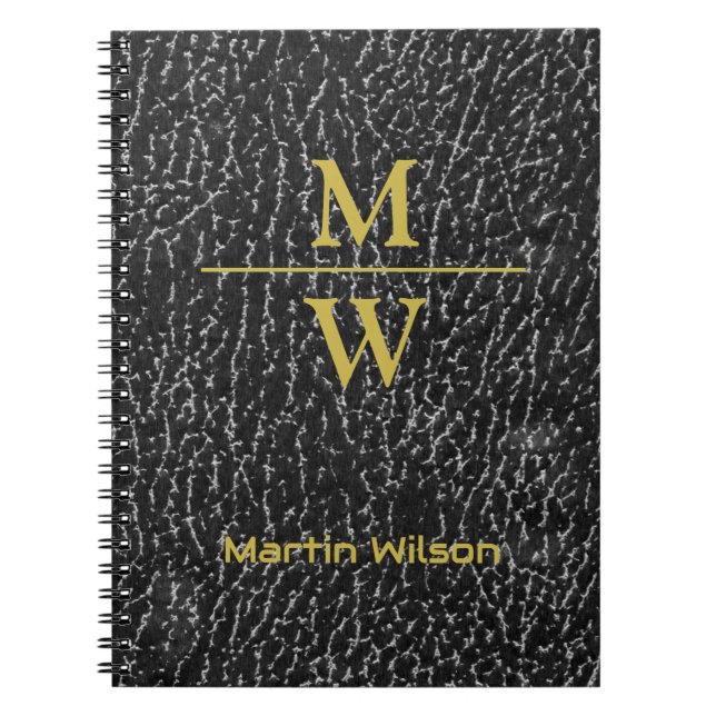 Carnet Elégant Monogramme Luxe Look Black Gold Letters (Devant)