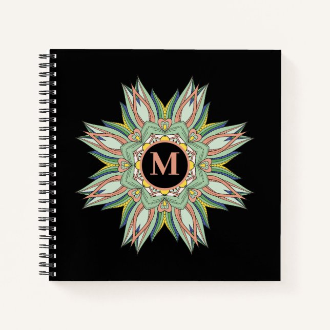 Carnet Élégant Monogramme Mandala multicolore (Devant)