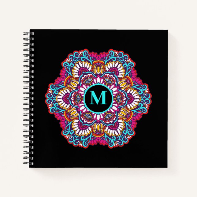 Carnet Élégant Monogramme Mandala multicolore (Devant)
