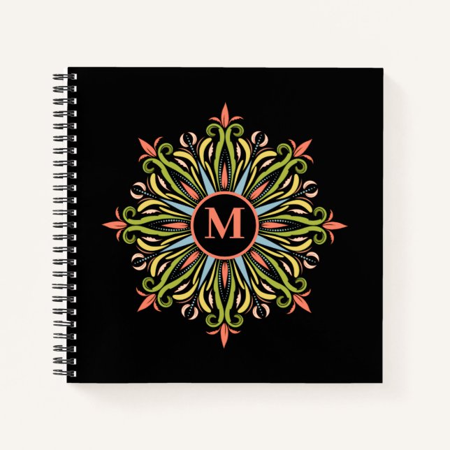 Carnet Élégant Monogramme Mandala multicolore (Devant)