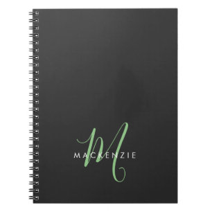 Carnet Élégant Monogramme moderne noir vert Script