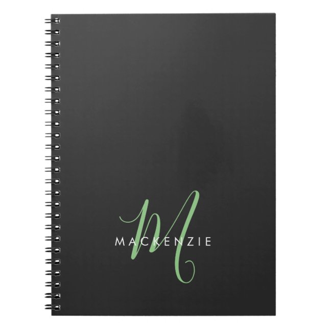 Carnet Élégant Monogramme moderne noir vert Script (Devant)