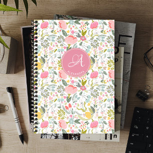 Carnet Élégant monogramme nom motif floral personnalisé