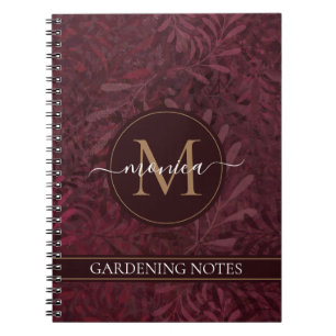 Carnet Élégant Monogramme Or Floral Brown Maroon