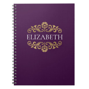 Carnet Élégant Monogramme Purple Gold Flourdissant Phot