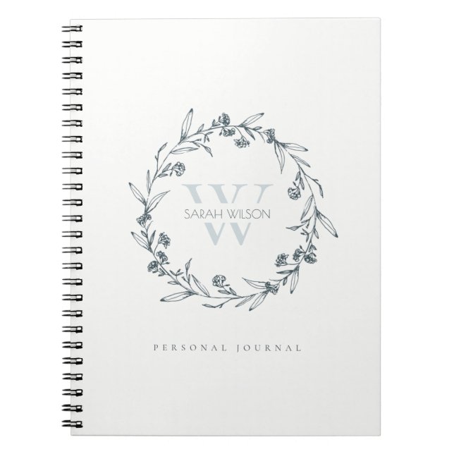 Carnet Élégant monogramme simple de germe de laurier flor (Devant)