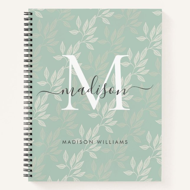 Carnet Élégant Monogramme Turquoise Botanique Feuilles Fi (Devant)