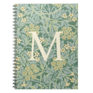 Carnet Élégant Monogramme Vert Jasmin Floral