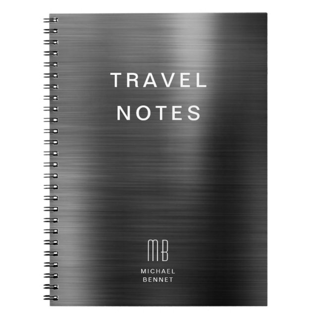 Carnet Élégant Monogramme Voyage noir (Devant)