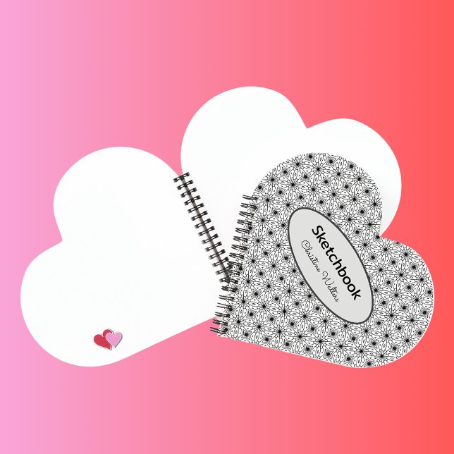 Carnet Elégant motif Abstrait noir & blanc forme coeur (Créateur téléchargé)