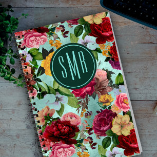 Carnet Élégant motif d'aqua fleurs roses