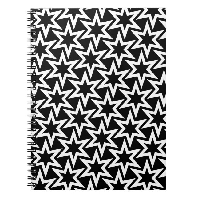 Carnet Élégant Motif d'étoile géométrique noir et blanc (Devant)