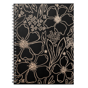 Carnet Élégant    motif floral à fleurs de lignée dorée