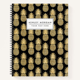 Carnet Élégant Motif Tropical Noir et Or Ananas