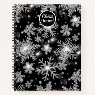 Carnet Élégant Noël noir blanc argent flocons de neige