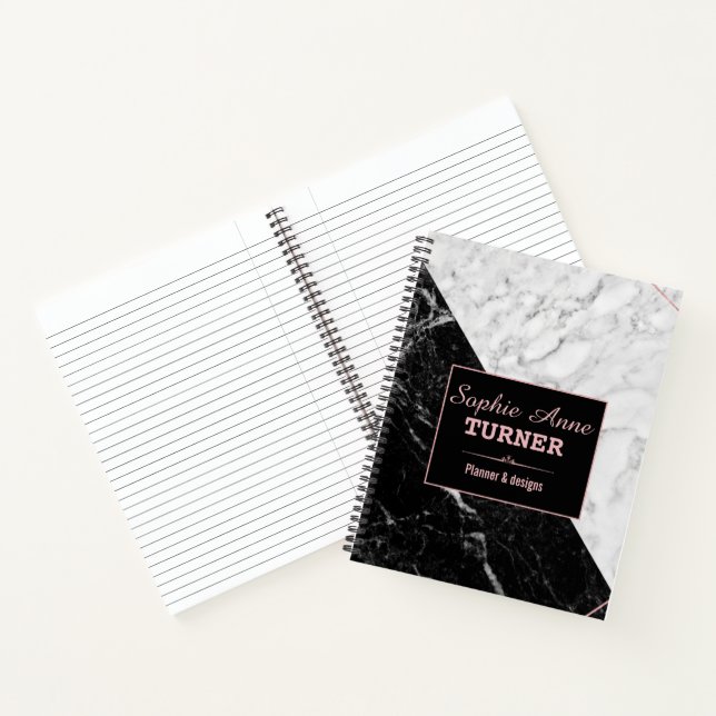 Carnet Élégant Noir Blanc Marbre Rose Or Planner (Intérieur)
