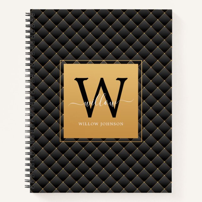Carnet Élégant Noir Classé Monogramme Initial Script (Devant)