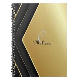 Carnet Élégant Noir et Or Nom du monogramme personnalisé