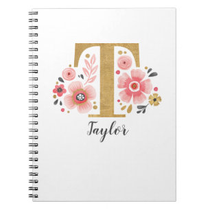 Carnet Élégant nom de monogramme rose blanc Script floral