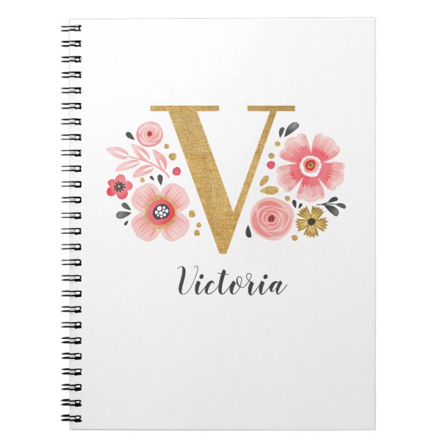 Carnet Élégant nom de monogramme rose blanc Script floral (Devant)