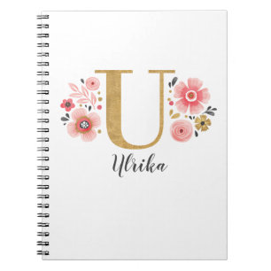 Carnet Élégant Nom Monogramme Floral Blanc Pink Script