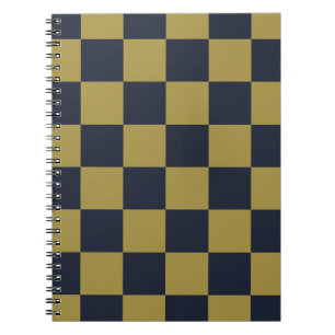 Carnet Elégant or et bleu marine À damiers Motif