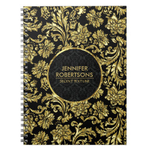 Carnet Elégant Or Et Noir Floral Damas