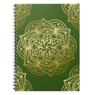 Carnet Elégant or et vert Motif Mandala
