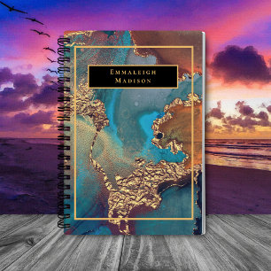 Carnet Élégant or moderne Blue Peinture Monogramme Journa