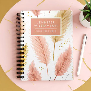 Carnet Élégant Pampas Grass Rose Pâle et Paillettes Dorée