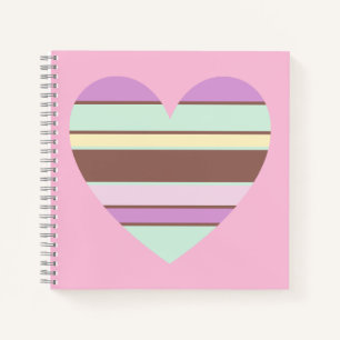 Carnet Élégant Pastel rayures Coeur sur rose clair