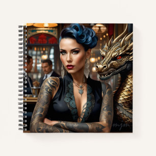 Carnet Élégant Patron De Lady Avec Tatouage Et Dragon