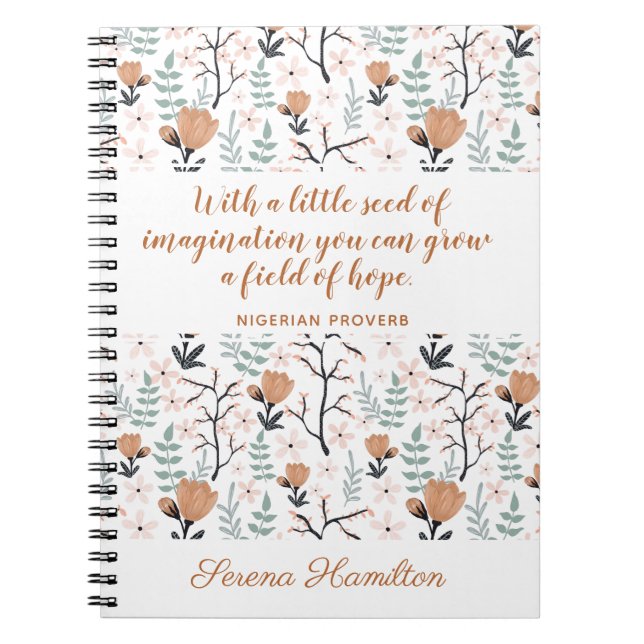 Carnet Elégant Peach Inspirational Hope Quote Art Flower (Devant)
