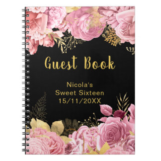 Carnet Elegant Pink and Gold Flowers Sweet Sixteen
