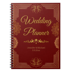 Carnet élégant plan de mariage or rouge Indien