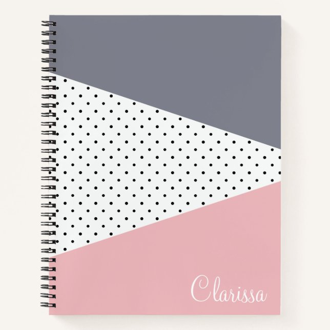 Carnet Élégant pois géométriques rose pastel (Devant)