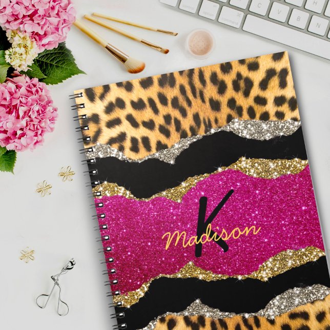 Carnet Élégant poster de animal rose brillant monogramme (Créateur téléchargé)