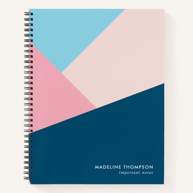 Carnet Elégant professionnel géométrique bleu marine rose (Devant)