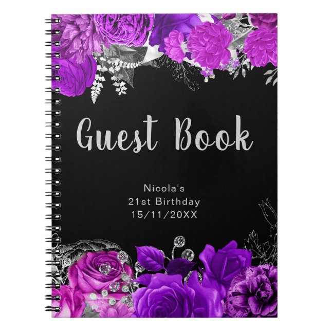 Carnet Elegant Purple and Silver Flowers Guest Book (Devant)