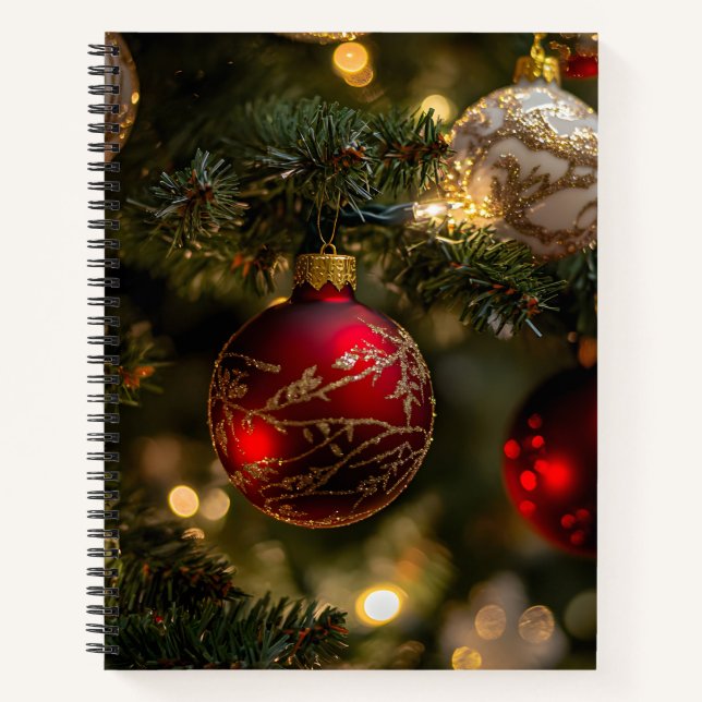Carnet Elegant Red Gold Christmas Holiday Tree (Devant)